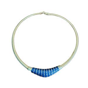 Gold Tone Blue Enamel Collar Necklace